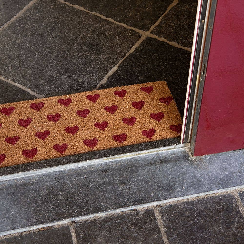 Paillasson 75x22 cm en caoutchouc rouge en forme de cœur en fibre de coco
