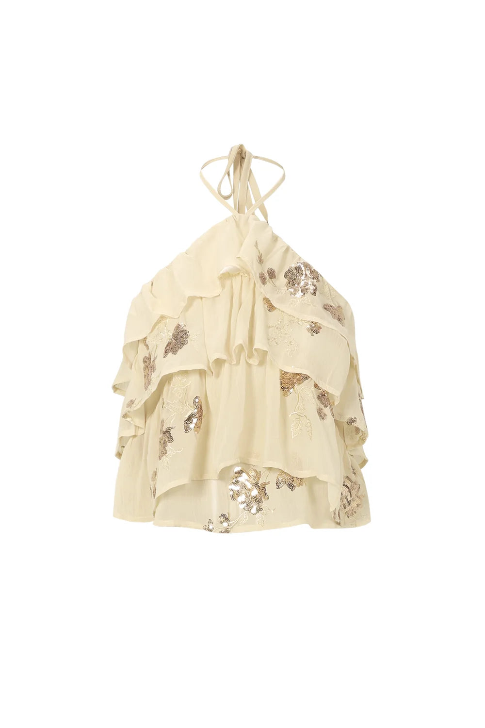Top d'été, fleurs en sequins
