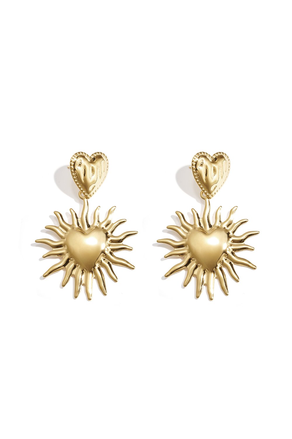 Boucles d'oreilles coeur soleil suspendu
