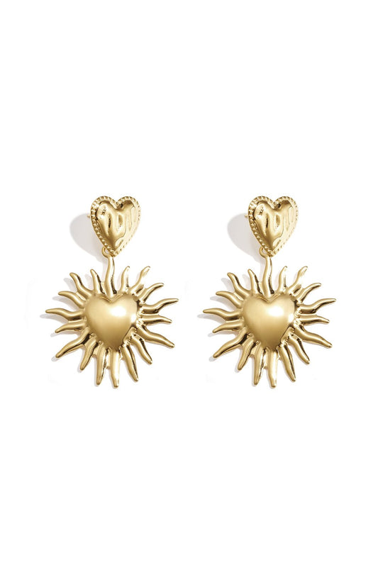 Boucles d'oreilles coeur soleil suspendu