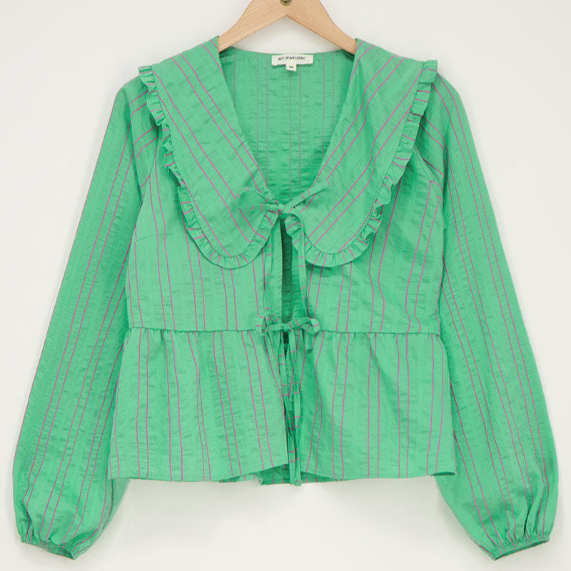 Green striped blouse with bow
