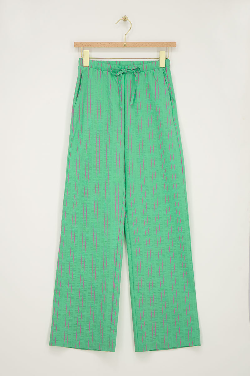 Pantalon large à rayures vertes, lyocell, taille élastique – Pantalon large rayures vertes, photo 4
