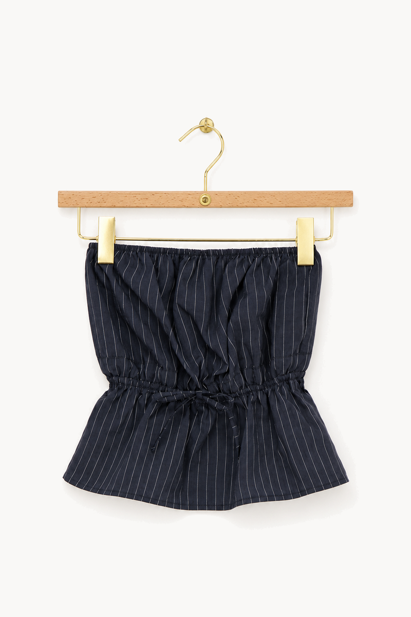 Dark blue top with stripes and bow