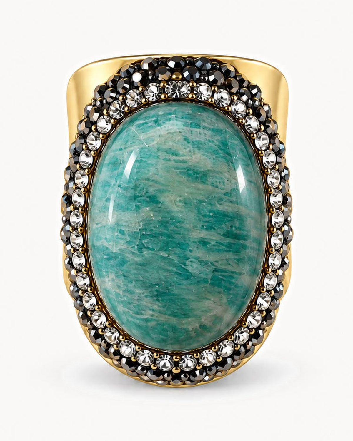 Bague dorée à pierre et strass — amazonite