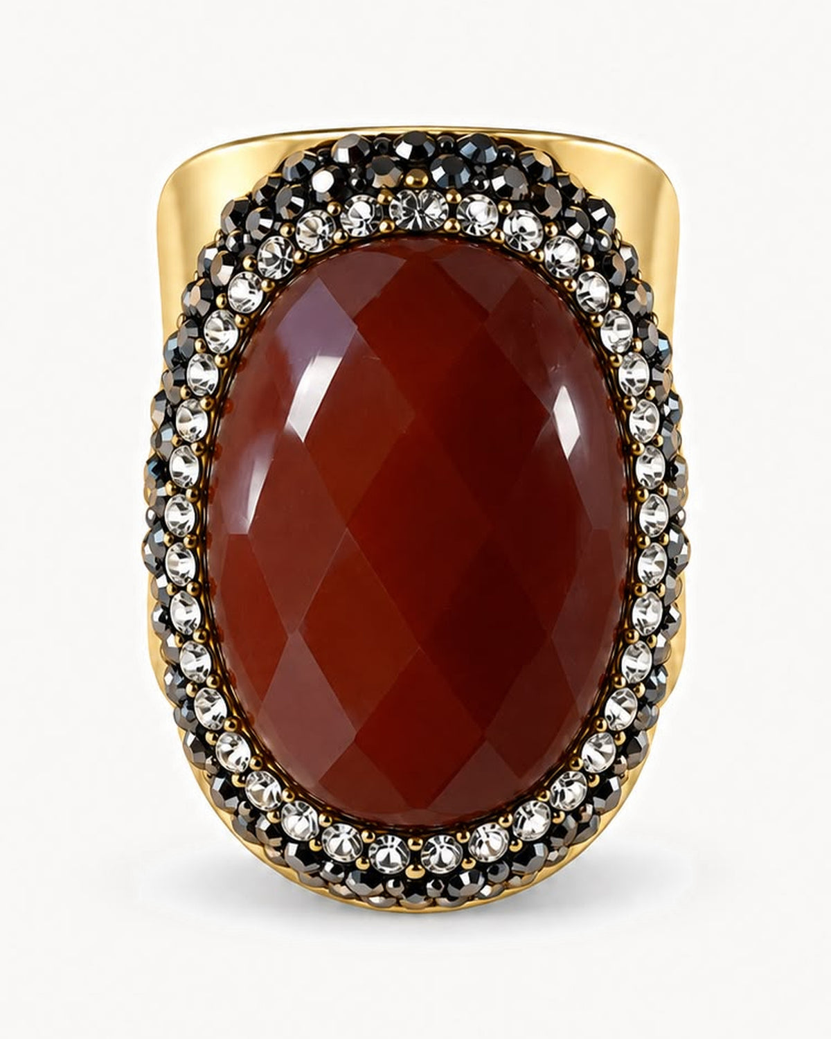 Bague dorée à pierre et strass — cornaline