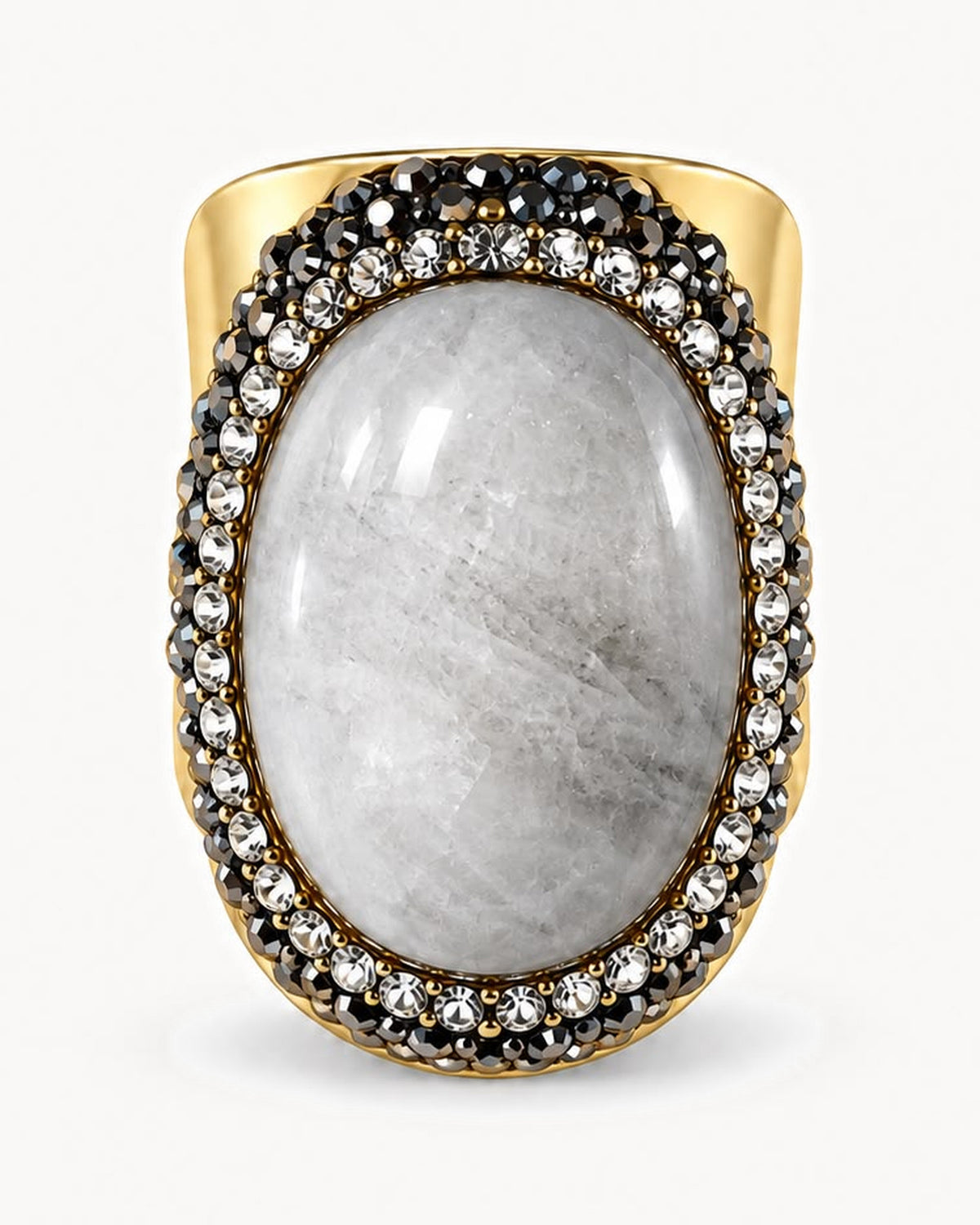 Bague dorée à pierre et strass — gris lune