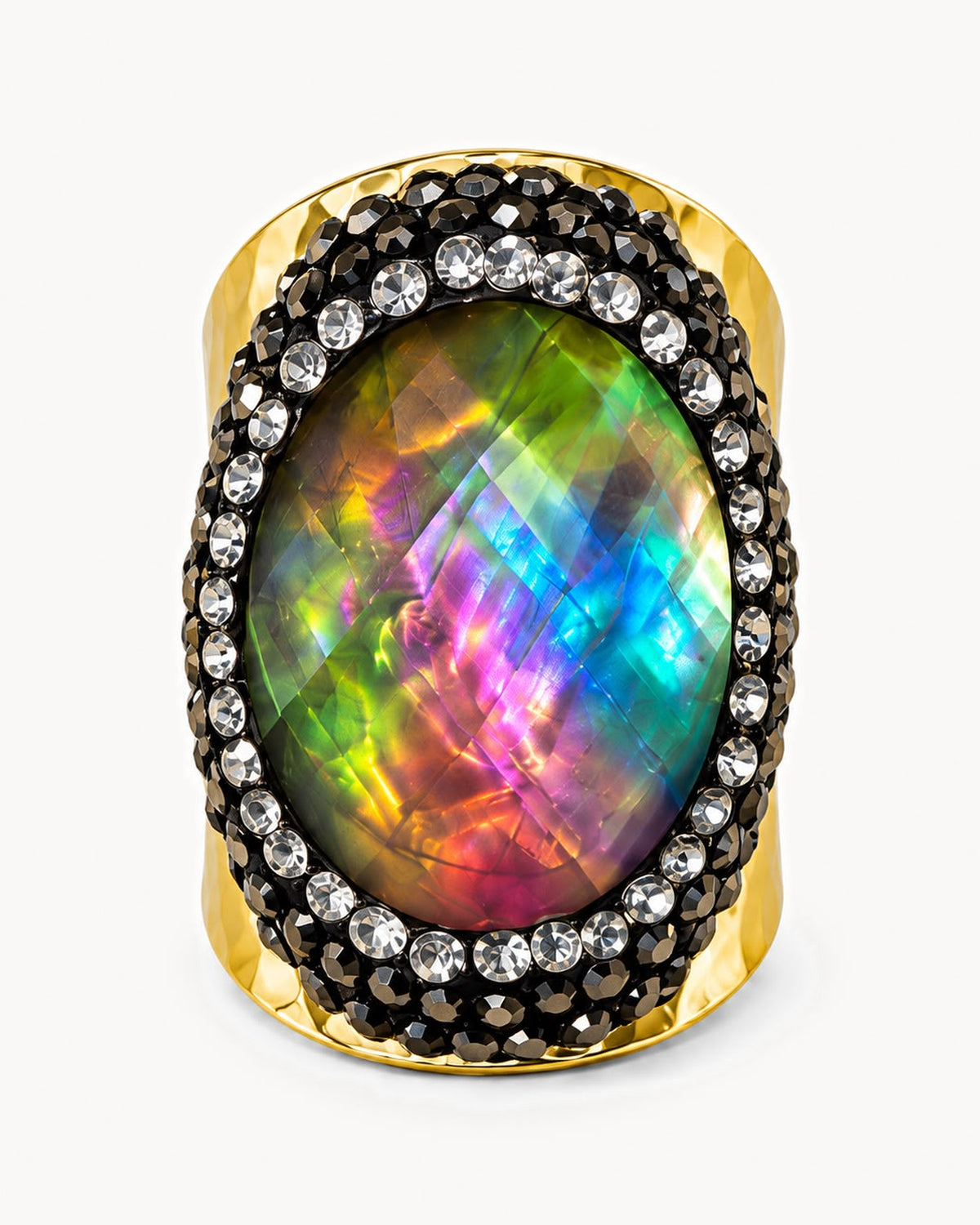 Bague dorée à pierre et strass — irisée multicolore