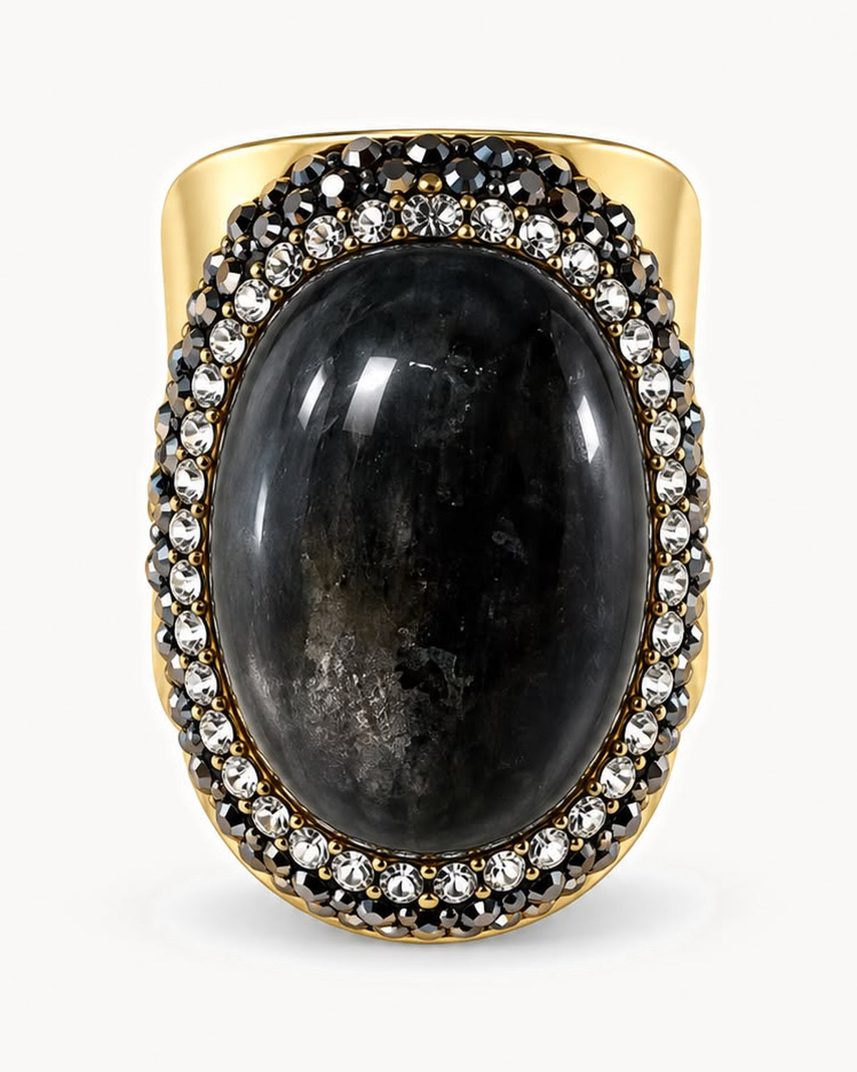 Bague dorée à pierre et strass — labradorite