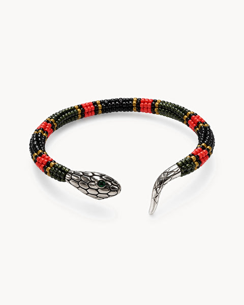 Bracelet jonc serpent argenté en perles