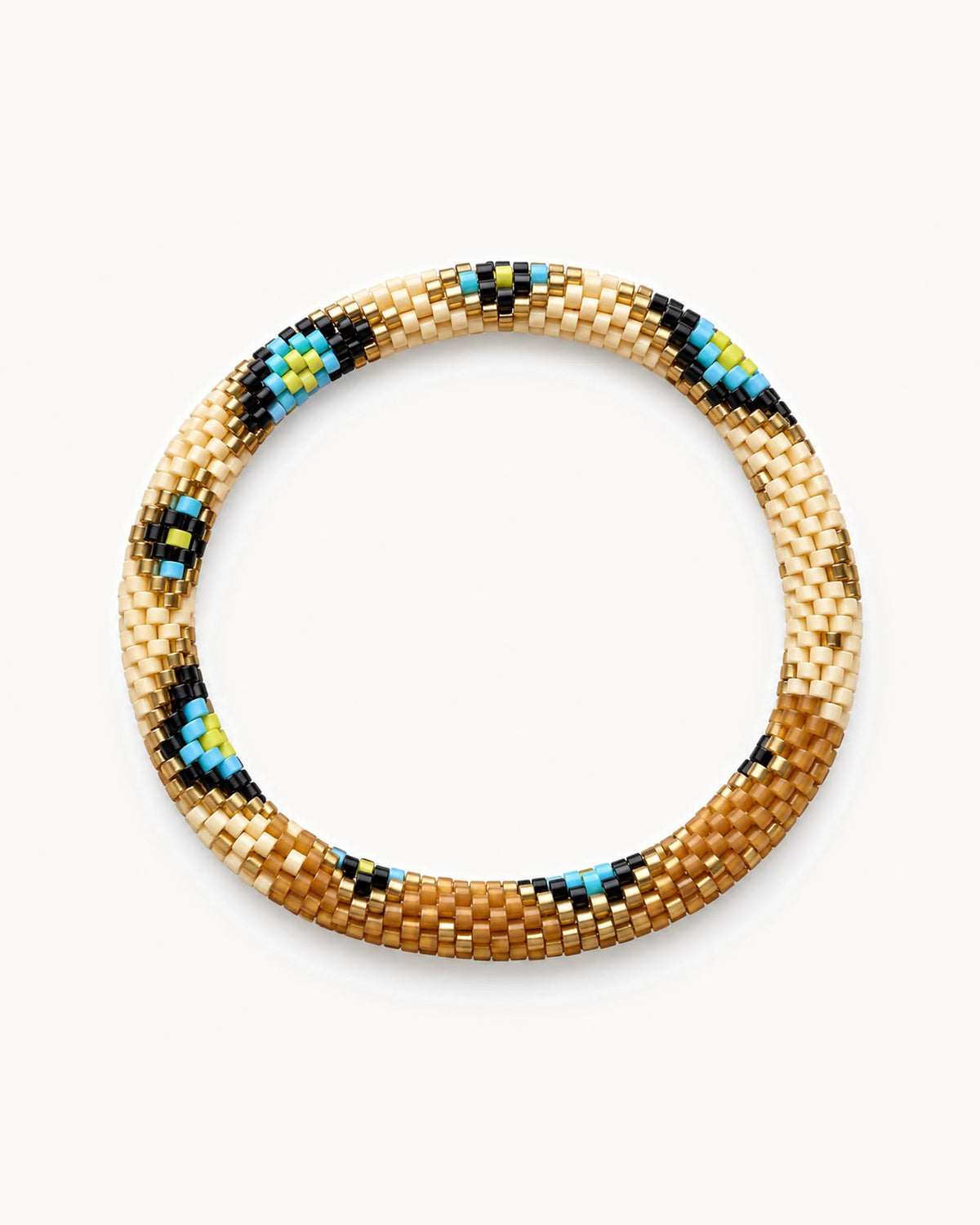 Bracelet népalais en perles, motif œil — beige et camel
