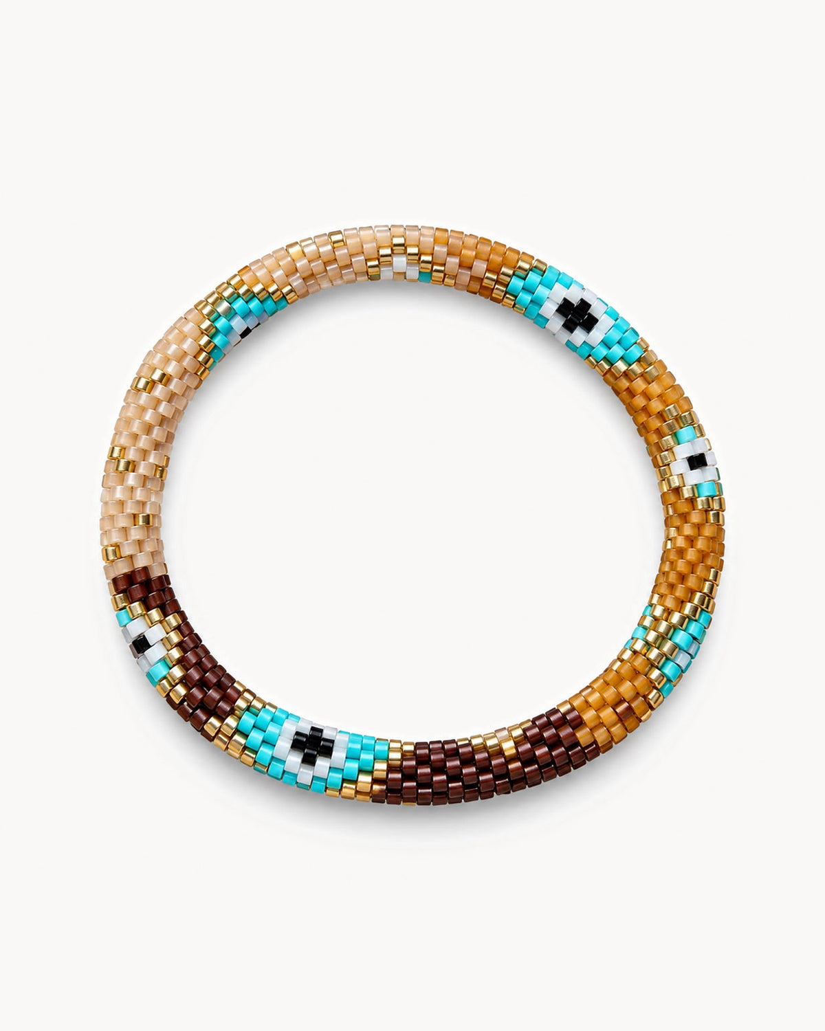Bracelet népalais en perles, motif œil — caramel et chocolat
