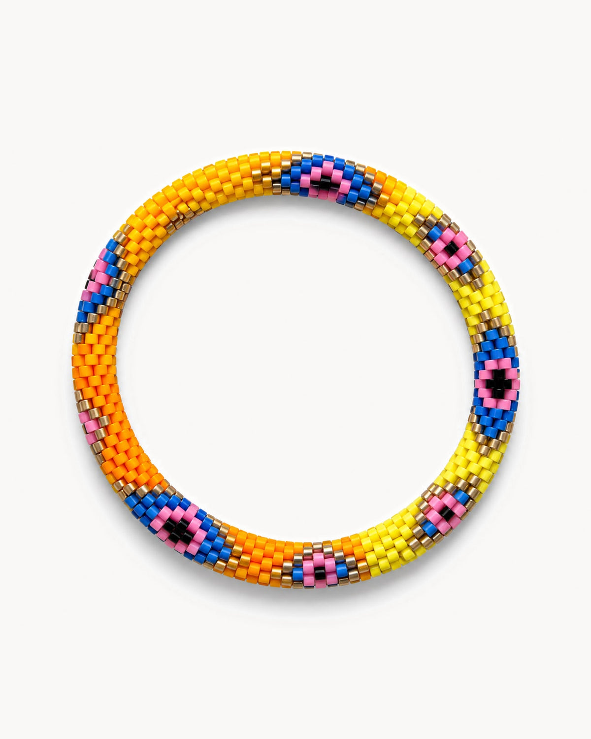 Bracelet népalais en perles, motif œil — jaune et orange