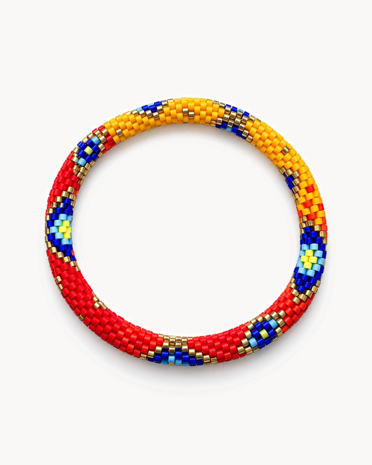 Bracelet népalais en perles, motif œil — rouge et orange