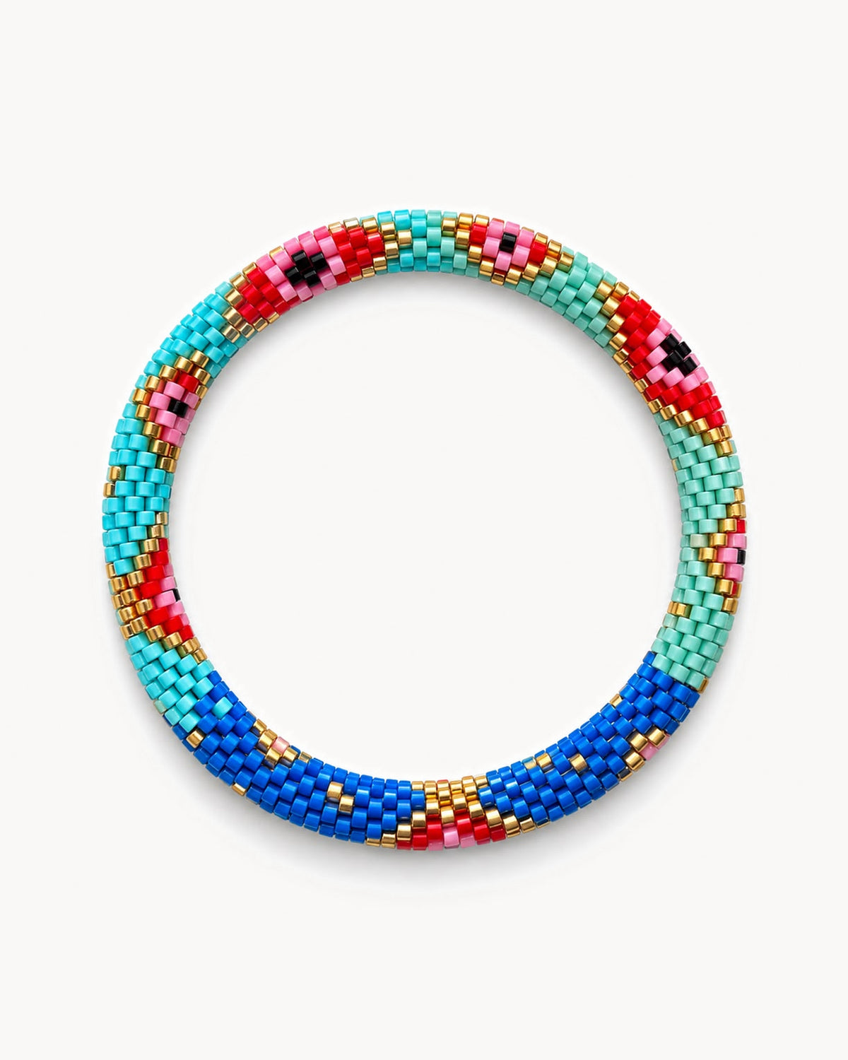 Bracelet népalais en perles, motif œil — turquoise et bleu