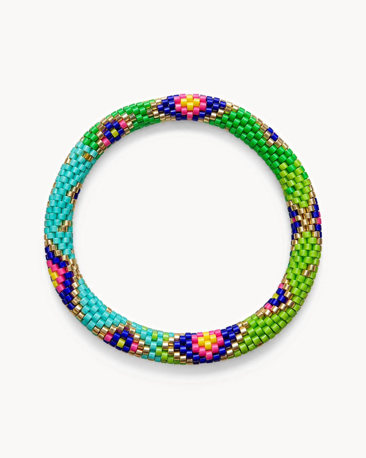 Bracelet népalais en perles, motif œil — vert et turquoise