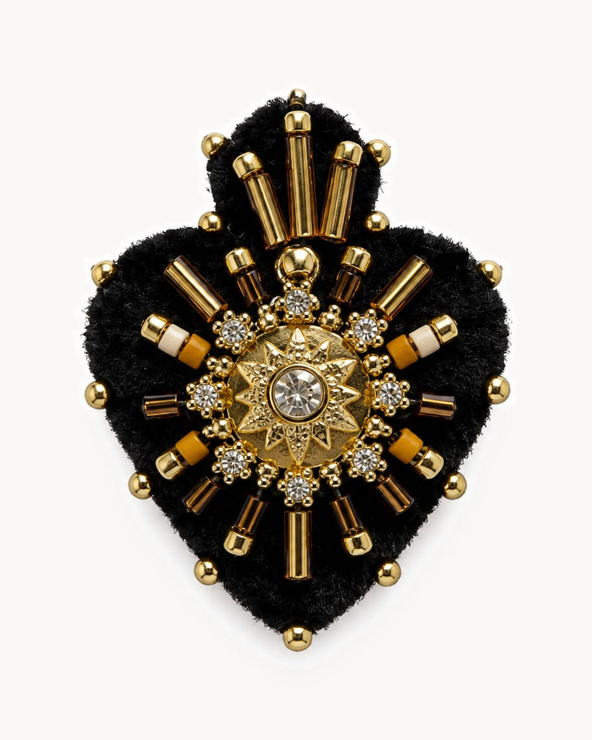 Broche cœur sacré en feutrine et perles — noir