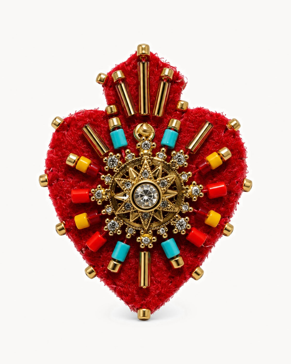 Broche cœur sacré en feutrine et perles — rouge