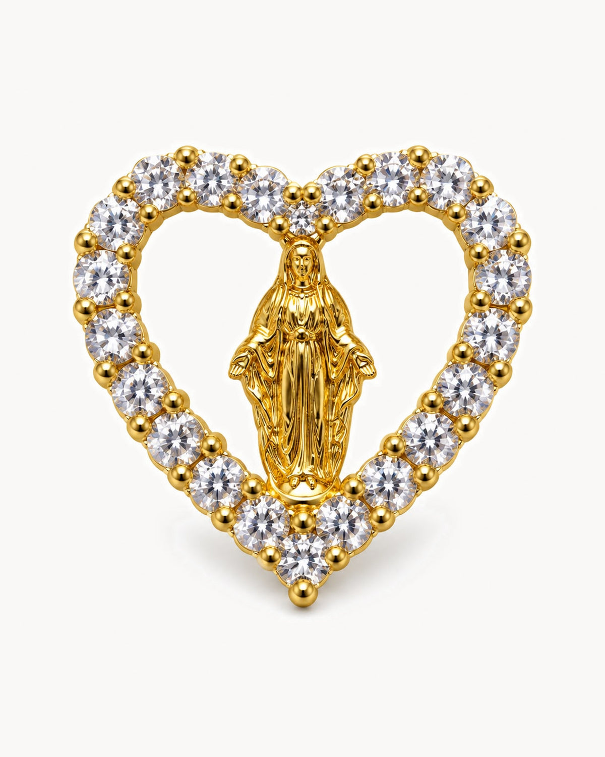 Broche médaille dorée à strass cristal — cœur ajouré