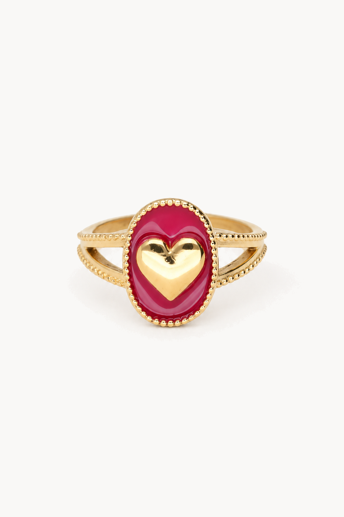 Maxi bague Art violette avec cœur, de face sur fond blanc cassé