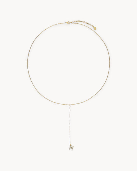 Long collier en Y à initiale avec strass