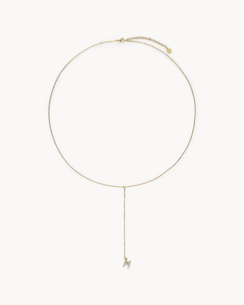 Lange Y-ketting met initiaal en strass