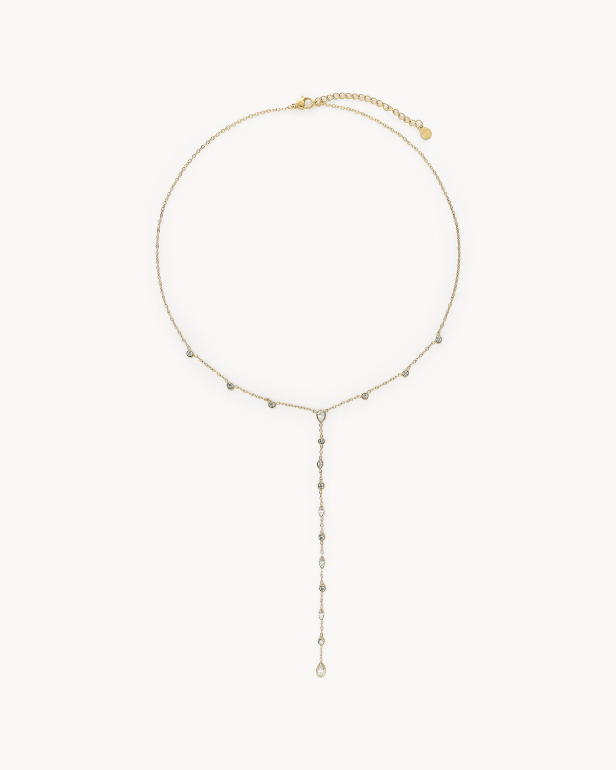 Collier en Y fin avec strass — doré, de face