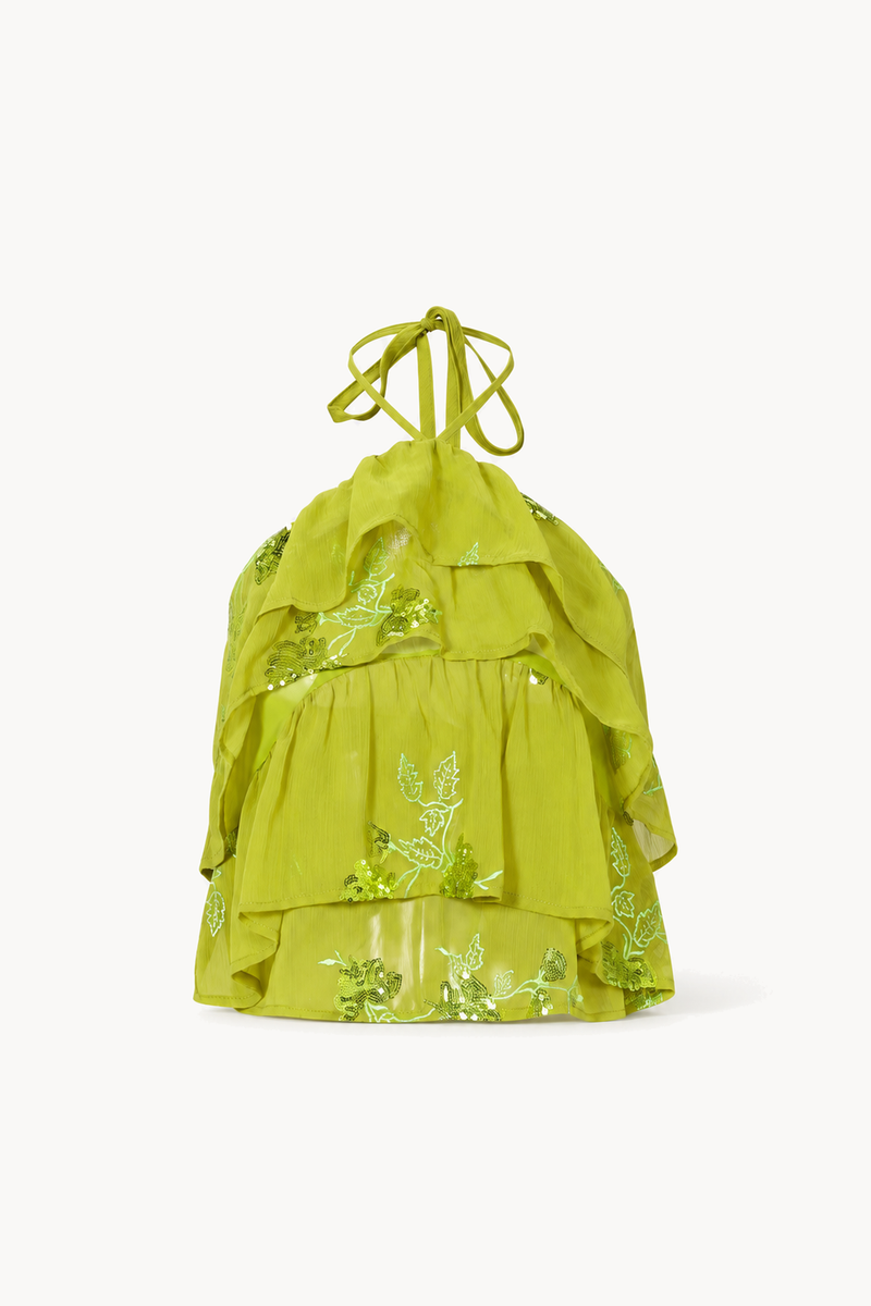 Zomertop, bloemen in pailletten