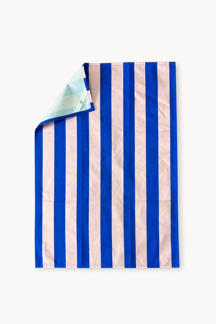 Essuie vaisselle à rayures bleu-rose