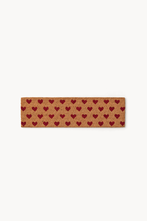 Paillasson 75x22 cm en caoutchouc rouge en forme de cœur en fibre de coco