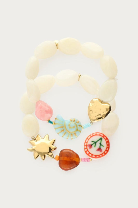 Ensemble de bracelets extensibles de perles fantaisie beiges