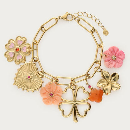 Bracelet Botanical à charms avec trèfle et fleurs