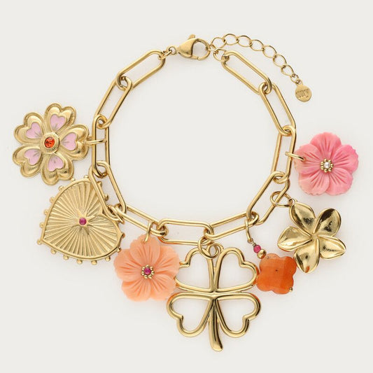 Bracelet Botanical à charms avec trèfle et fleurs