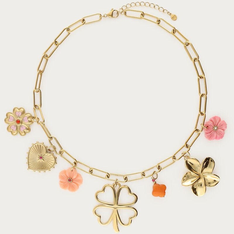 Collier charms Botanical avec perles fantaisie bleues