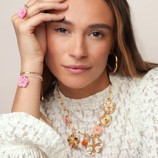 Bracelet double Botanical avec fleur rose