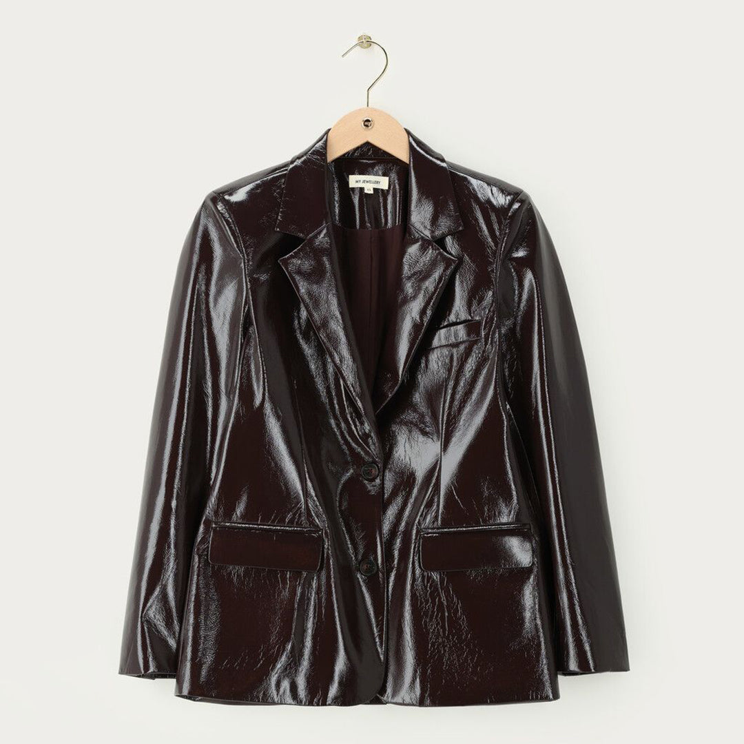 Patent brown blazer