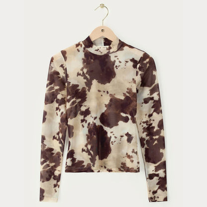 Haut en mesh marron avec imprimé vache