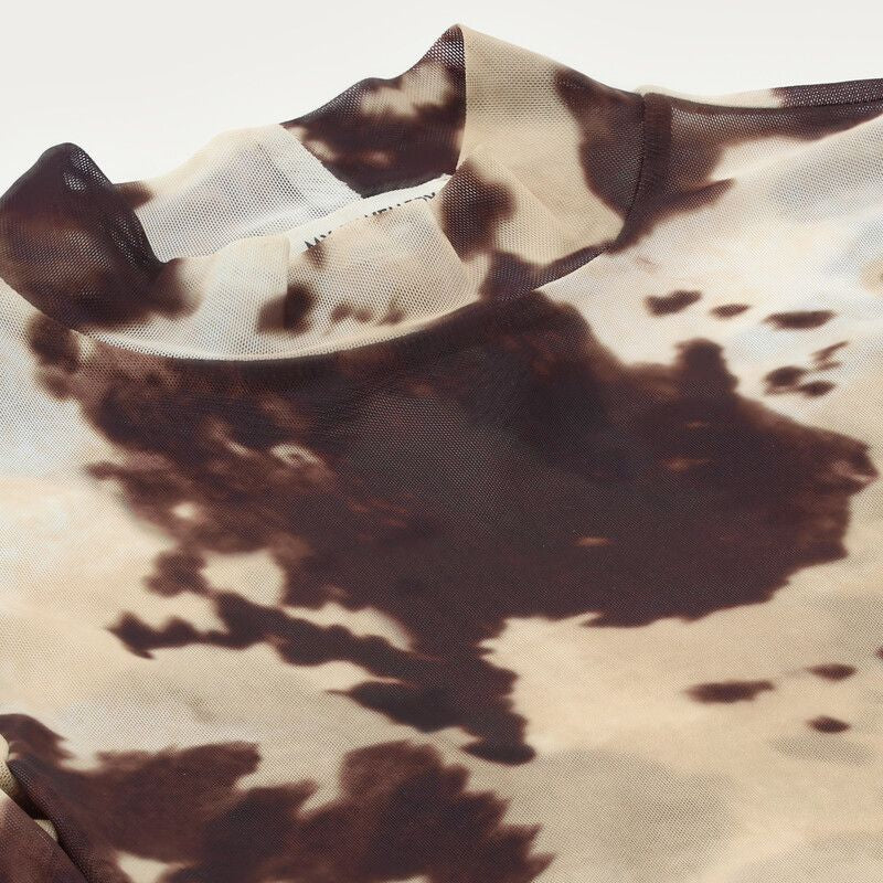 Brown mesh top with cow print