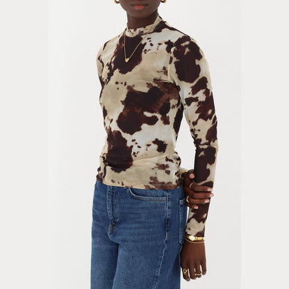 Haut en mesh marron avec imprimé vache