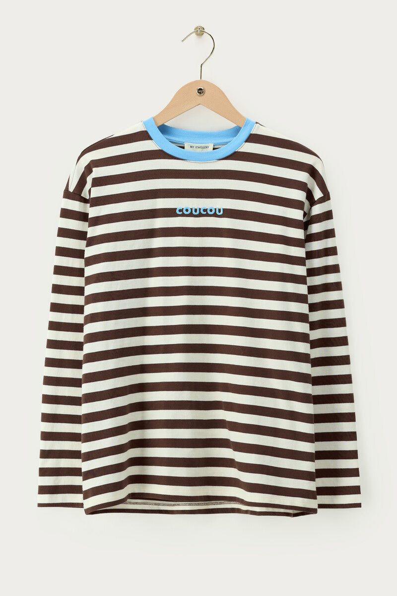 T-shirt à manches longues rayé marron COUCOU