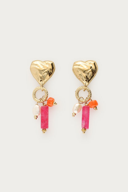 Boucles d'oreilles pendantes Ciao perles fantaisie et petit cœur