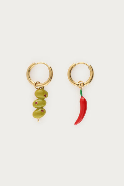 Boucles d’oreilles Ciao piment rouge et olives