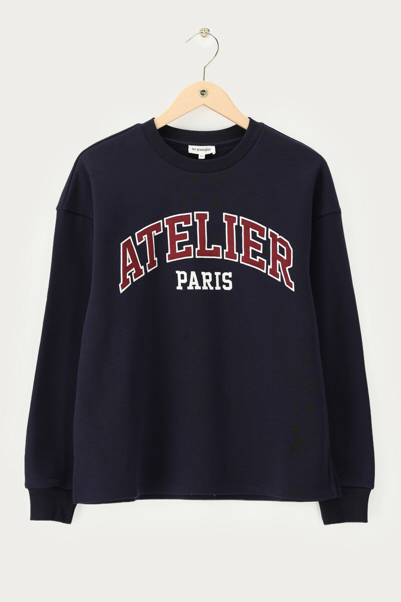 Navy satin sweatshirt 'Atelier Paris'
