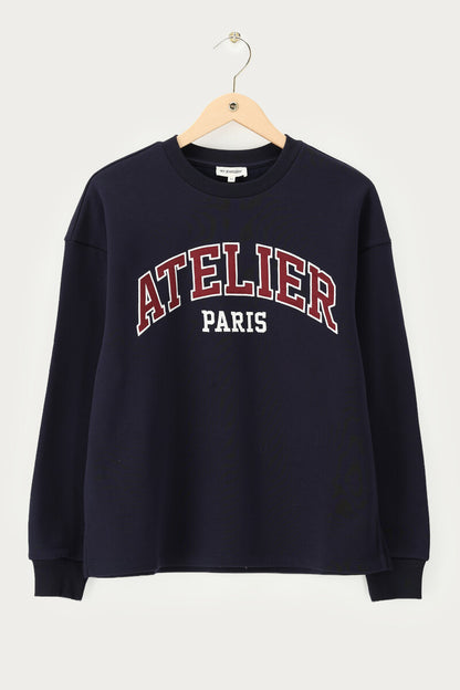 Sweat bleu foncé 'Atelier Paris' satiné