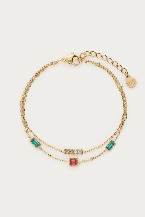 Bracelet double en strass multicolore