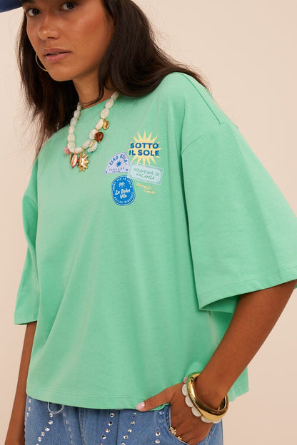 T-shirt boxy vert 'Sotto il soleil'