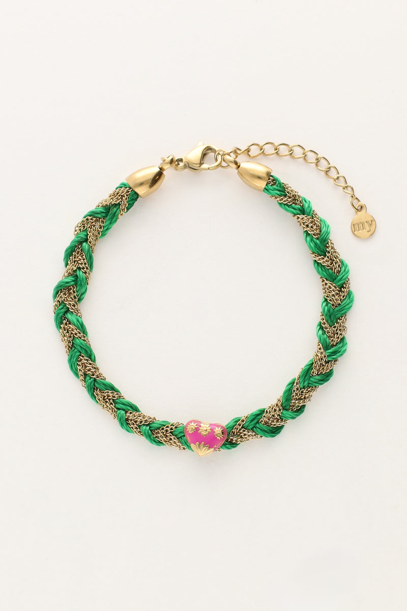 Bracelet tressé vert avec charm