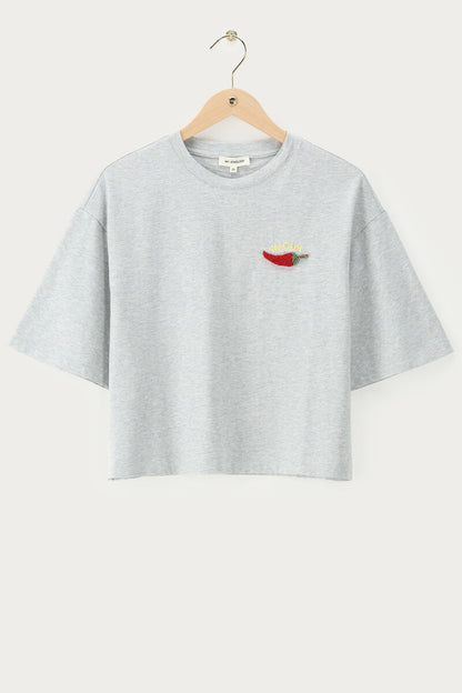 T-shirt gris piment rouge "Amour"