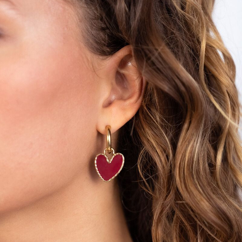 Boucles d'oreilles avec cœur bordeaux