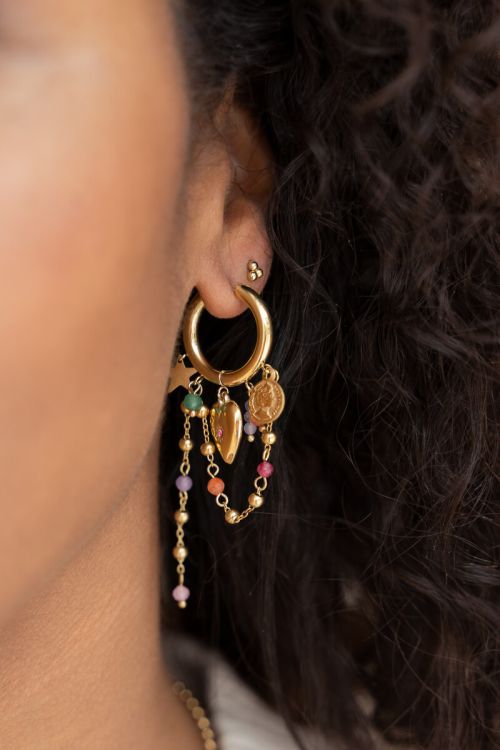 Boucles d'oreilles chaîne avec perles fantaisie multicolores