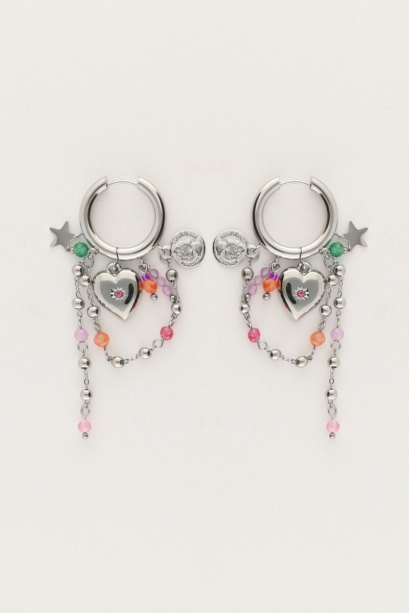Boucles d'oreilles chaîne avec perles fantaisie multicolores